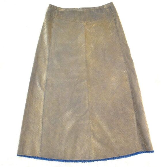 Talbots VTG Corduroy Maxi Skirt Sz 10 Brown A-Line Indie Boho Blue Fringe  Hem